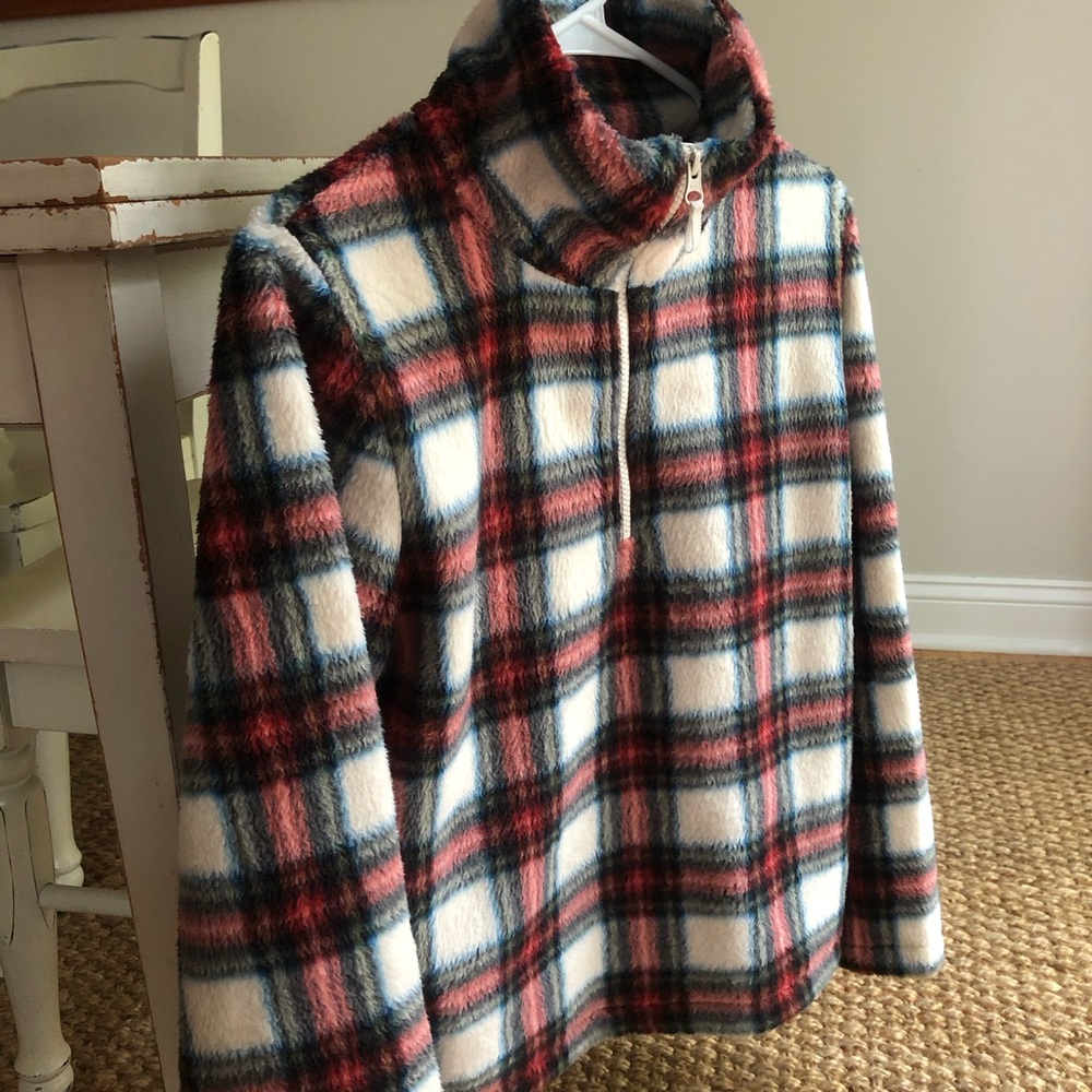 New: J Crew Tartan Sherpa Half Zip Fleece. Size Small